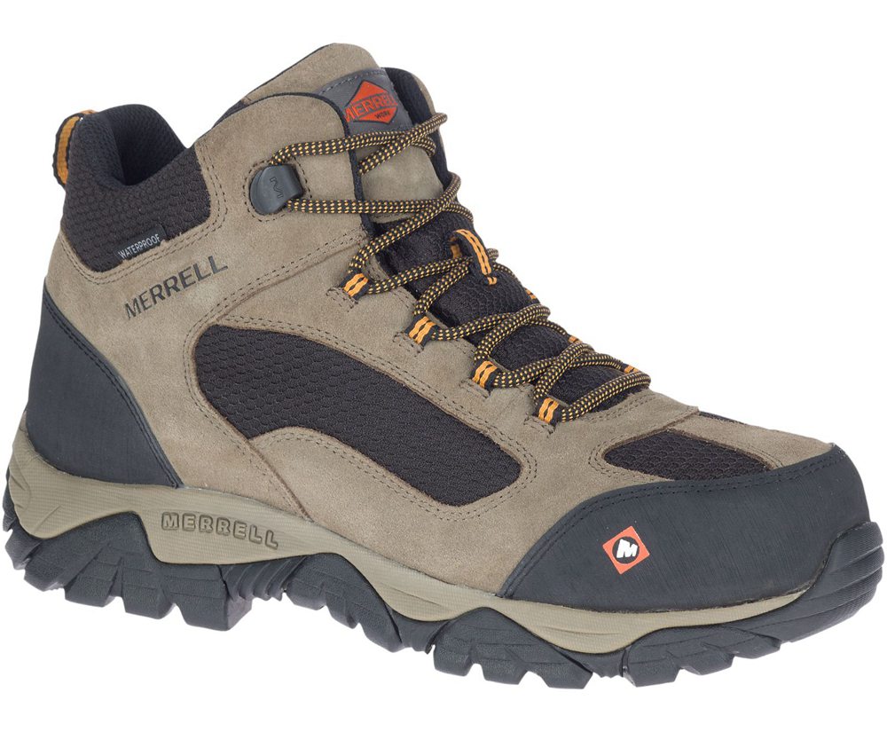 Merrell Work Boots Brown/Black - Moab Onset Mid Waterproof Comp Toe - Mens 89REZDGIP